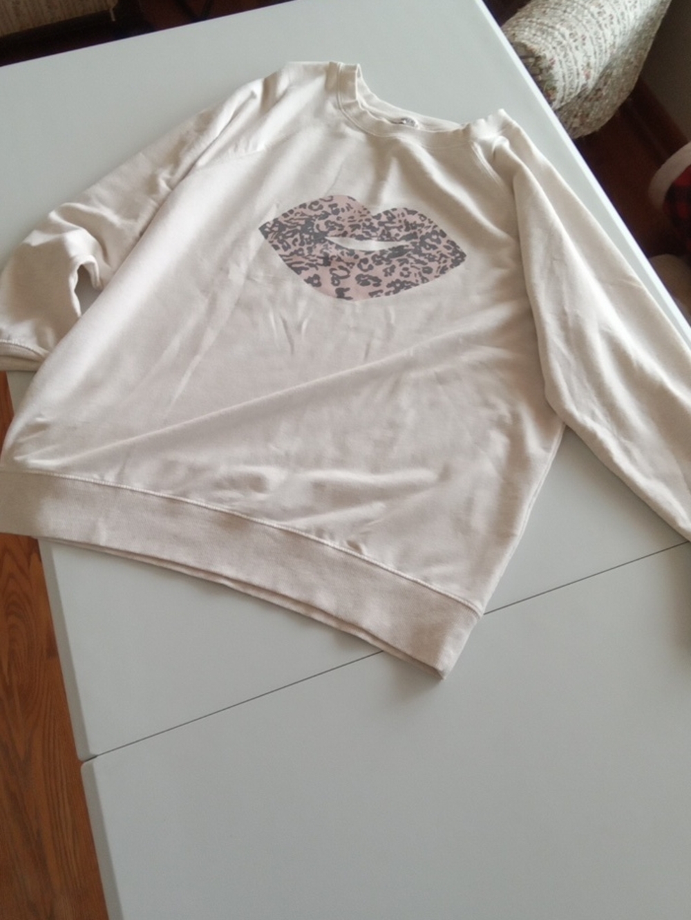 Wildfox Cream Sweatshirt with Leopard Lip Graphic